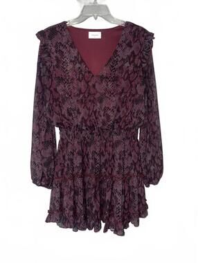 Adrienne Purple Snake Print Long Sleeve Ruffle Mini Dress Medium
